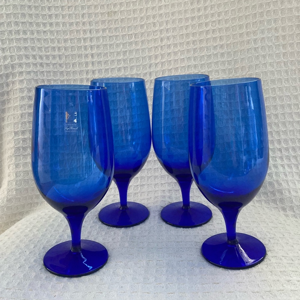 Luigi Bormioli Light & Music Cobalt Blue Water Goblets Made In Italy